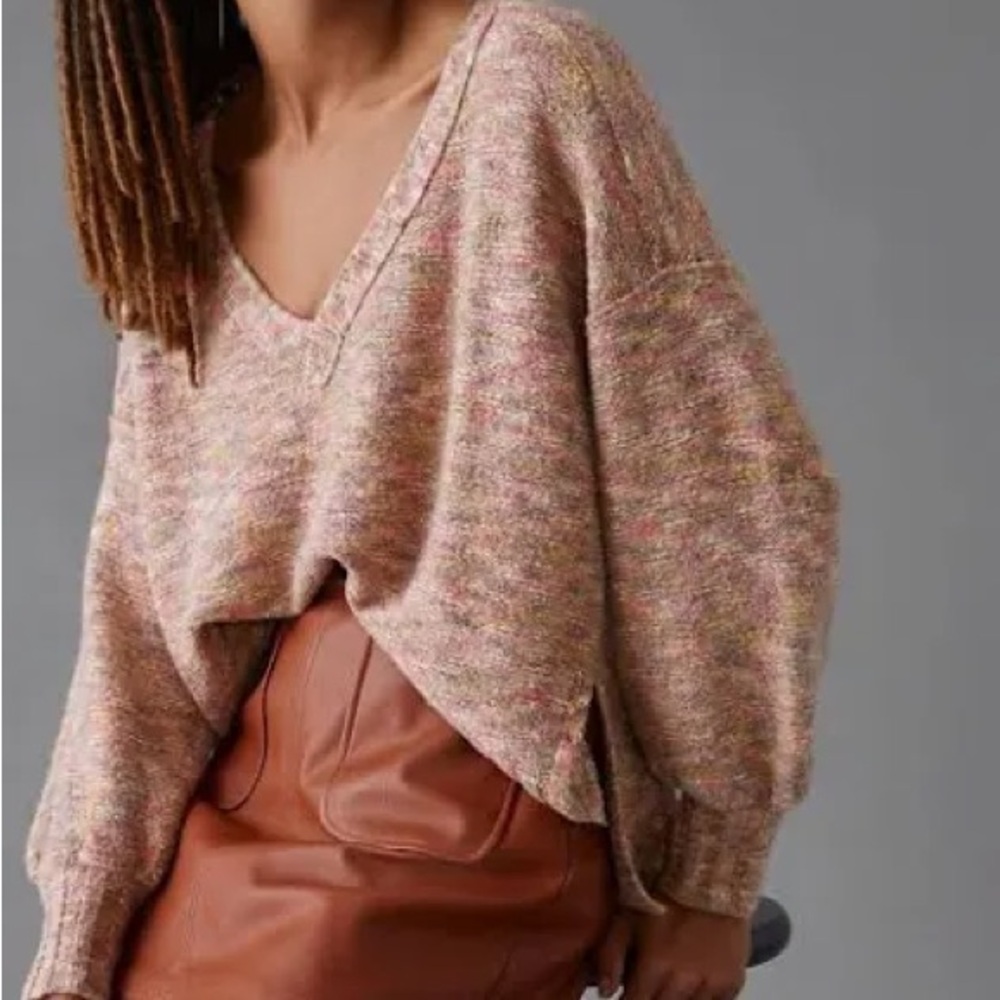 Anthropologie Pilcro V-Neck Relaxed Multicolor Knit Sweater - Pink